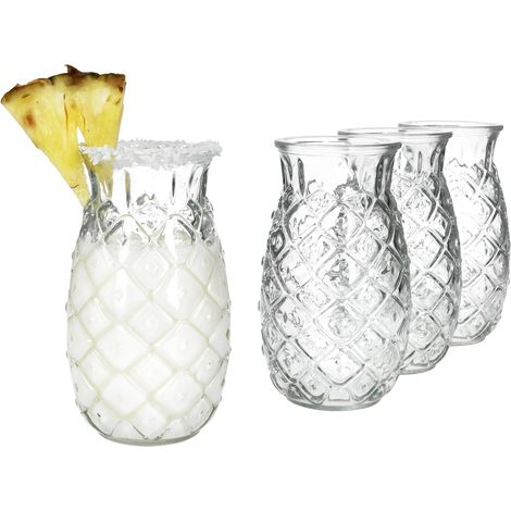 Verres à cocktail ananas JeiibrZui Collection Été - 400 ml - Lot de 4 - Transparent - Idéal pour les cocktails et les fêtes (1/5)