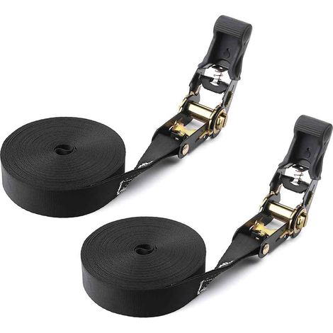 Cintas De Sujección - 6 m x 25 mm - Mecanismo De Trinquete - Negro - Para Coche Remolque Bicicleta - 2 Unidades (1/5)