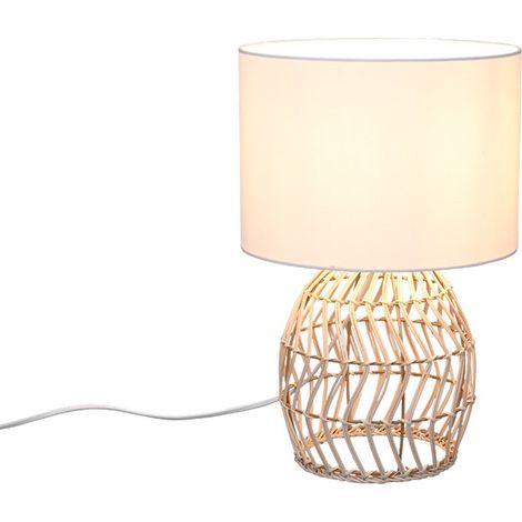 RIKE LAMPADA DA TAVOLO IN RATTAN EFFETTO NATURALE CON PARALUME BIANCO H. 38CM 1 LUCE ATTACCO E27 (1/5)