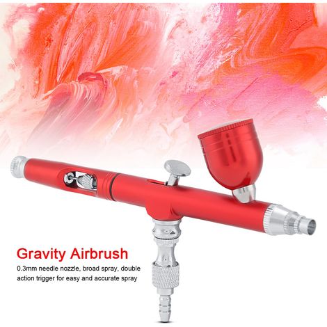 Aérographe à double action et alimentation par gravité, kit d'outils pour peinture, tatouage et ongles, 0,3 mm (rouge) (1/5)