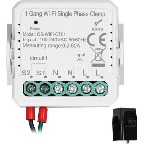 Tuya WiFi 2 gangs 80A pince monophasé solaire PV bidirectionnel compteur d'énergie bidirectionnel téléphone portable APP contrôle transformateur de courant calendrier minuterie dispositif domotique (1/5)