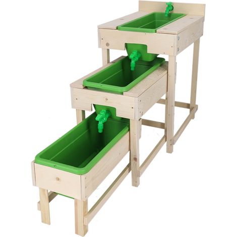 Esschert Design Kinder 3 Wassertische im Set Natur & Grün Gesamtlänge 152 cm - FSC® Holz (1/4)