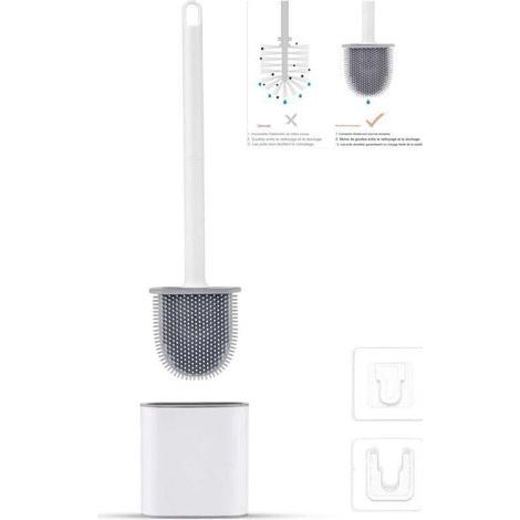 Flache Silikon-Toilettenbürste mit Halterung, tropffrei, antibakteriell, belüftet, schnelltrocknend und geruchsneutral, zur Wand- oder Bodenmontage, für Bad und WC, weiß (1/5)