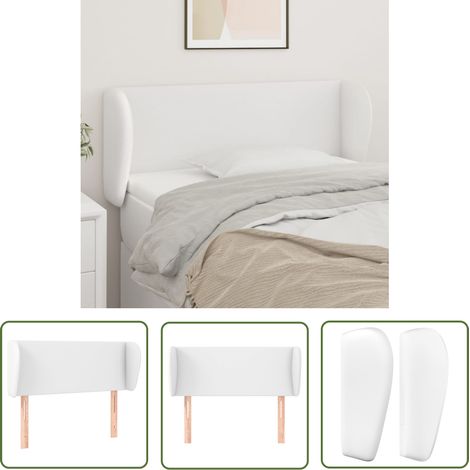 The Living Store Tête de lit avec oreilles Blanc 93x23x78/88 cm Similicuir - Tête De Lit - Têtière De Lit - Literie - Meuble De Chambre - Décoration Chambre (1/5)