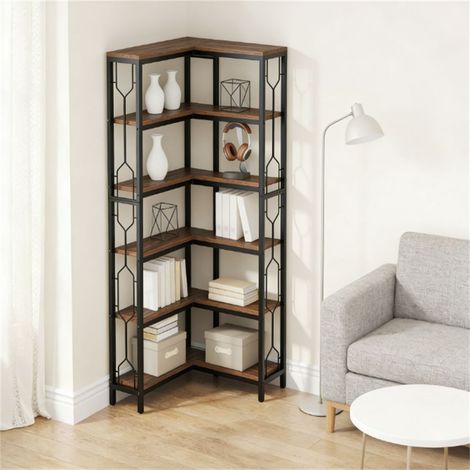 Bibliothèque d'angle autoportante en bois à 7 niveaux - Rangement pour bureau à domicile (1/5)