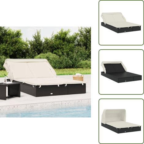 2-Personen-Sonnenliege mit Dach Schwarz 213x118x97 Poly Rattan - Sonnenliege - Gartenmöbel - Outdoor Möbel - Relaxsessel - Loungesessel (1/5)