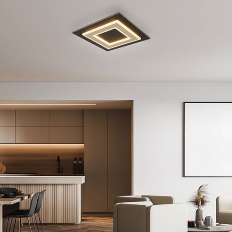 LED Deckenlampe Wohnzimmerlampe Deckenleuchte Panel Aufbau, MDF Kunststoff Metall, 24W 680lm warmweiß, LxBxH 32x32x5,5 cm