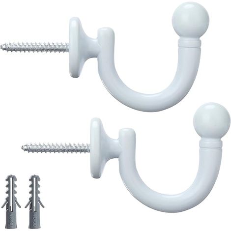 Lot de 2 Embrasses de Rideau à Tête Ronde - Crochets Muraux - Porte-Vêtements, Manteau, Chapeau, Porte-Serviettes - Blanc(38mm)