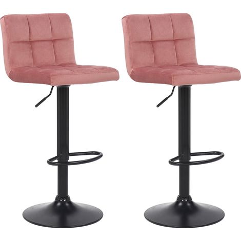 Juego de 2 taburetes de bar de terciopelo rosa con costuras decorativas y patas de metal negro 100006070 (1/5)