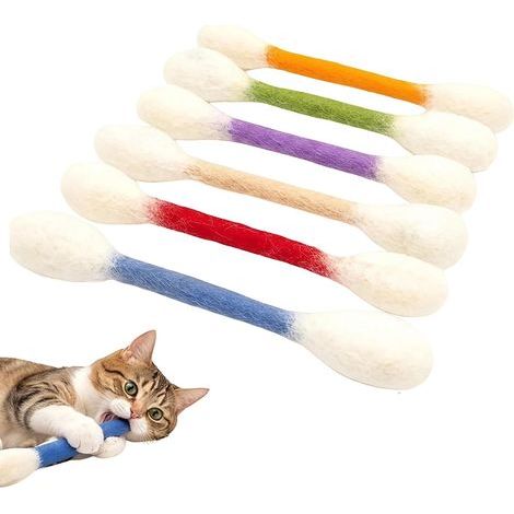 Set of 6 giant Q-Tip cat toys with catnip, durable felt chew sticks, interactive indoor cat toy, teething accessories to relieve boredom and anxiety (1/4)
