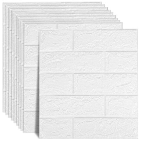 Panneaux 3D 35 × 38 cm, panneaux muraux autocollants en mousse PE adhésive imperméable, papier peint, isolant acoustique, lot de 10 panneaux, 1.3m², blanc