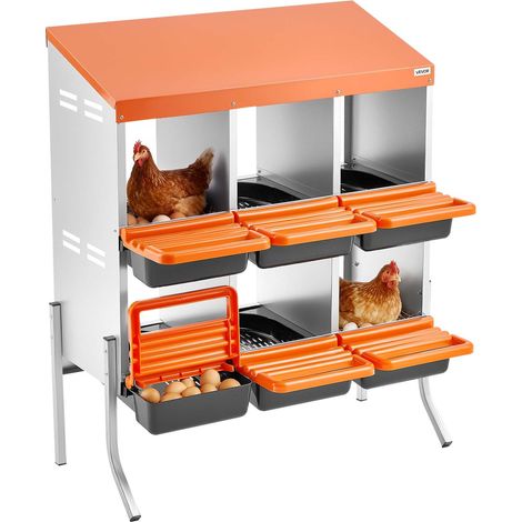 Pondoir à Poules 6 Compartiments Nichoir à Poule en Acier Galvanisé et Plastique Haute Résistance pour Différentes Races de Poules, avec Pieds de Support Espace Ponte Spacieux, 79,5x52,5x99 cm (1/5)
