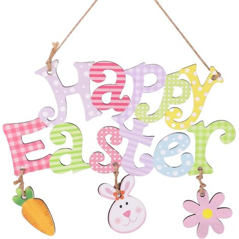 Happy Easter Rabbit Reusable Wooden Door Plaque Entrance (1/5)