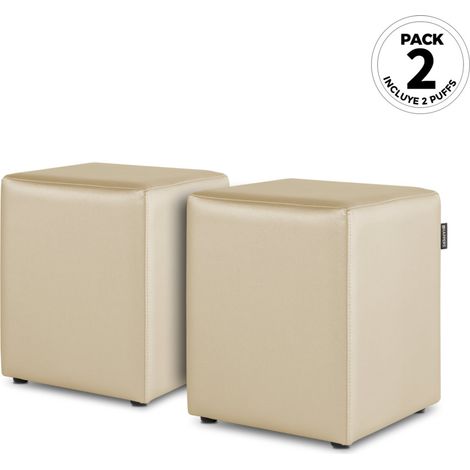 Puff Cubo Polipiel Crudo PACK 2 UNIDADES Crudo