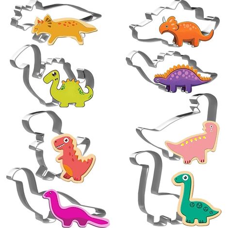 Dinosaur Cookie Cutters 8 Pieces – DIY Cookie Cutters for Patisserie and Biscuit Stainless Steel Mini Children's Cake Mould Tools for Cutting Polymer Dough Fondant Pastry Shapes (1/5)