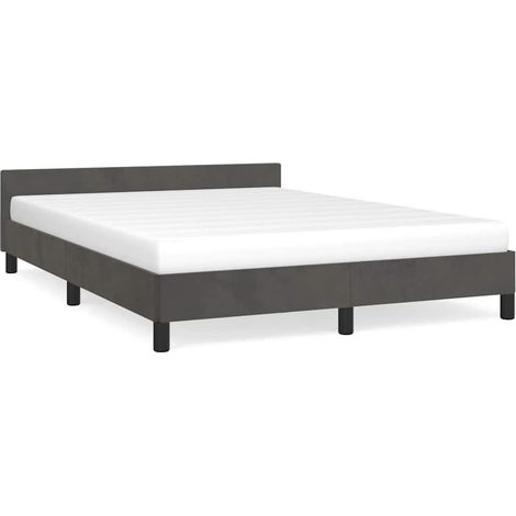 Lit adulte pour 2 personnes avec tête de lit, Structure de lit, Assemblage Facile, Gris foncé 140x200 cm Velours OIB1054E (1/5)