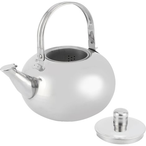 Théière d'extérieur portable en acier inoxydable 304 avec filtre à thé et poignée, couleur argent, 18 cm / 7,1 pouces (1/5)