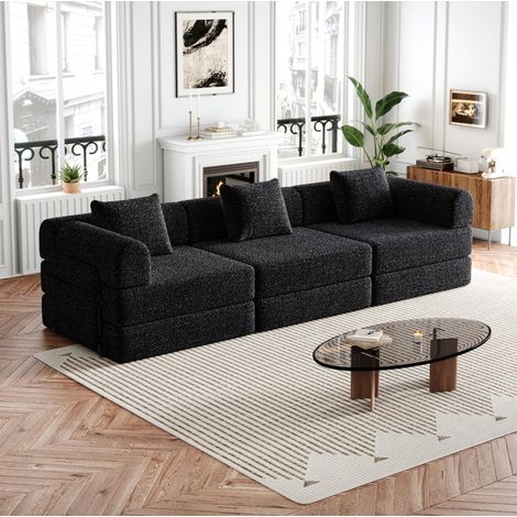Schlafsofa 2-in-1 mit Armlehnenfach Chenille Schwarz OKMYHOME (1/5)