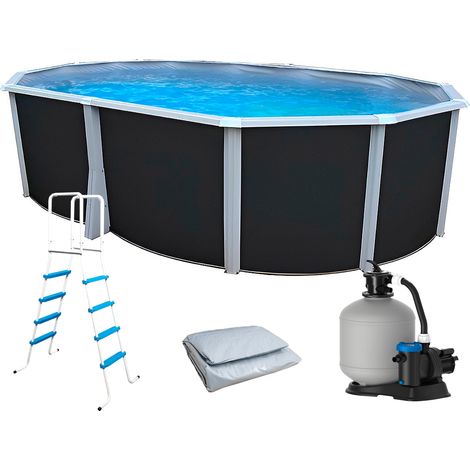 Kit piscine hors-sol acier Toi ANTHRACITE IBIZA ovale 550X366X132cm liner gris (1/5)