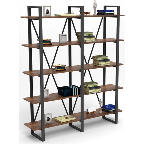 Bücherregal Colli, 5 Ebenen Bibliothek, beidseitig, Raumteiler, 155x34x180h cm Nussbaum Braun