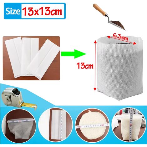 (13 x 13 cm) 100 sacs de culture non tissés pour plantes, sachets de semis, pots en tissu, pochettes pour plantes, fournitures de jardinage. (1/4)