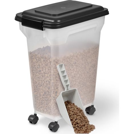 Iris Ohyama Hundefutter Aufbewahrung mit Rollen, 20L/7.5kg, Schwarz, Luftdichte Futterbox, Trockenfutter, Futterbehälter, Für Hunde, Katzen, Tierfutterbehälter, Schaufel, BPA-frei, Futtertonne, ATS