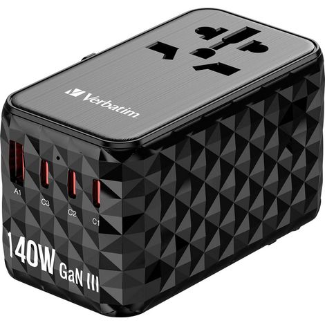 Verbatim UTA-10 GaN III Reiseladeadapter 140 W 1x USB-A, 3x USB-C® USB PD, USB PD 3.1, QC 3.0, QC 4+ (1/5)