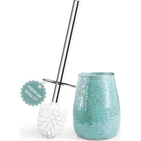 Ensemble Brosse WC et Support en Verre mosaïque Vert Turquoise Acier Inoxydable Non Rustique Brosse et Support Pratiques et décoratifs Accessoires de Salle de Bain de Luxe Verts (1/5)