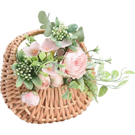 Ajoutez du papier bulle et du coton à bulles pour l'expédition. Panier à fleurs portatif, sac tissé, panier de rangement créatif fait main en rotin et en osier pour pots de fleurs. (1/2)