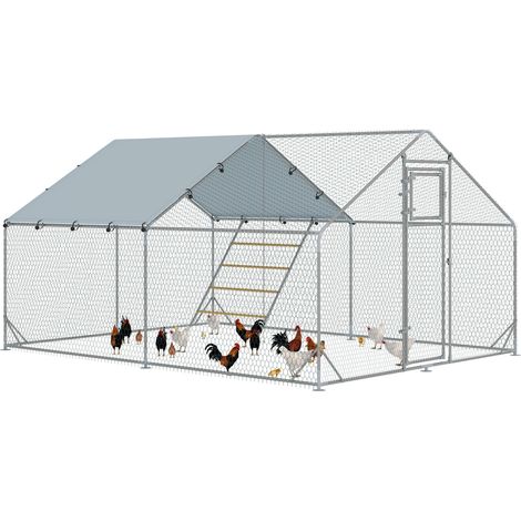 Recinto per Galline da 12 mq 300x400x195 cm per 12-18 Animali con Tetto Impermeabile Mangiatoia e Posatoio Argento (1/5)