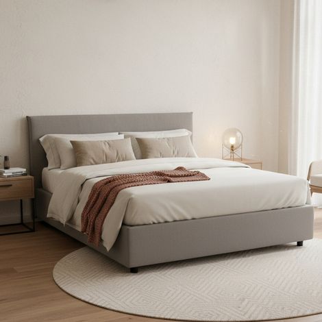 Dmora - Cama matrimonial Dallegr, Cama contenedor con revestimiento de tela, 100% Made in Italy, Apertura frontal, con colchón Cm 140x200 incluido, Gris (1/5)