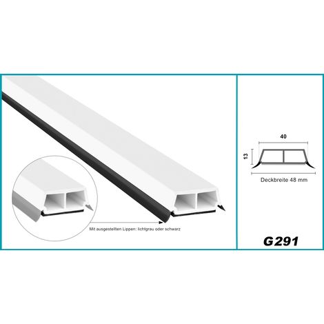 Glassprossen PVC weiß 1-2m - Weichlippen grau & schwarz, selbstklebend - HJ (2 Meter schwarze Lippe, 291 - 40x13mm / 15° Schräge)