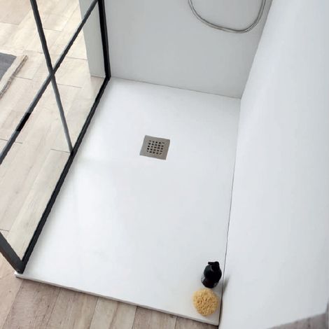 Piatto Doccia 70x90xh2,5 Rettangolare Bianco in MARMO RESINA con Piletta di Scarico (1/5)
