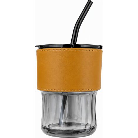 Verre double usage effet bambou gris fumé avec manchon, 400 ml (1/5)