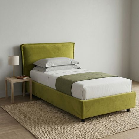 Cama Individual Bruino, Desenfundable, con Cajón Hecha en Italia, Tamaño Colchón 80x200 cm, Verde (1/5)