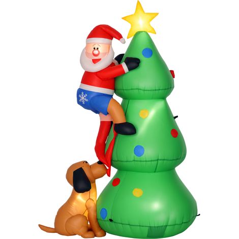HOMCOM 6ft Inflatable Christmas Tree, LED Light with Santa Claus Dog Decoration (1/5)