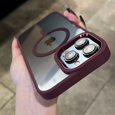 (iPhone 13 Pro Max, magenta) Étui de protection magnétique transparent pour la recharge sans fil MagSafe, cadre antichoc.