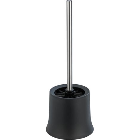 Porte brossee WC WENKO Basic noire brosse WC design Ø 14 cm porte-brosse WC en plastique inox moderne incluant brosse WC noire Ø 8,5 cm et stiel en acier inoxydable élégant pour salle de bain (1/5)
