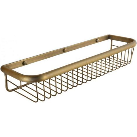 Étagère de douche en laiton 30 cm, panier mural antique pour salle de bain, organiseur fixé au mur, finition bronze vieilli, support robuste. (1/4)