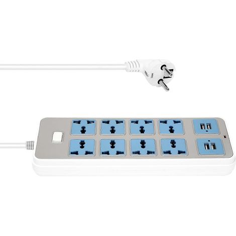 Multiprise avec 4 ports USB, puissance de 3000 W, 8 prises universelles, câble d'alimentation de 2 m, prise européenne (1/5)