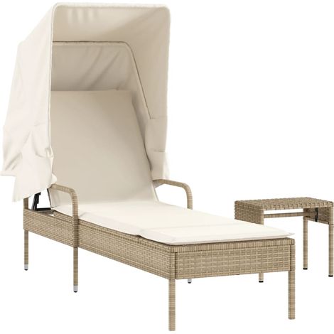Maison Exclusive - Tumbona con capota y mesa ratán sintético beig