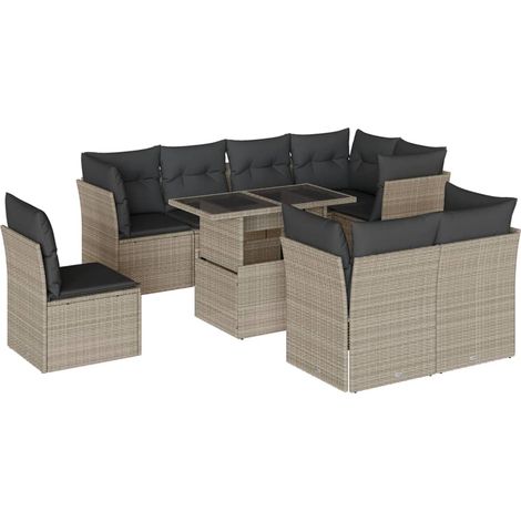 Maison Exclusive - Set muebles jardín 9 pzas y cojines ratán sint (1/5)