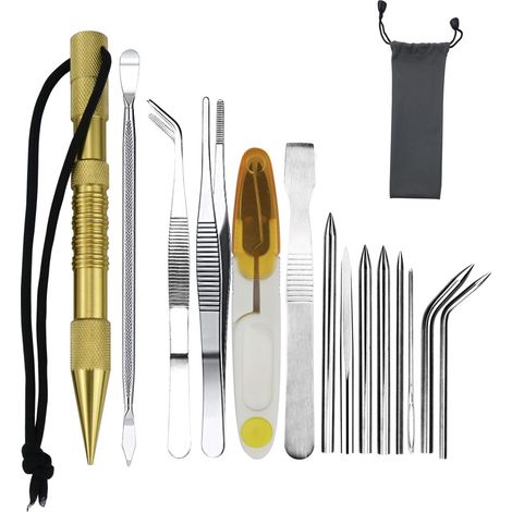 14 pièces d'aiguilles Paracord Outils et accessoires Paracord Acier inoxydable FID Artisanat du cuir Aiguilles à lacets Marlin Spike Kit Paracord Nœuds de lissage Outils pour le tissage du cuir Couleu