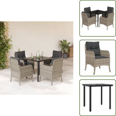 Sitzkissen - vidaXL 5-tlg. Garten-Essgruppe mit Kissen Hellgrau Poly Rattan - Rückenkissen (1/5)