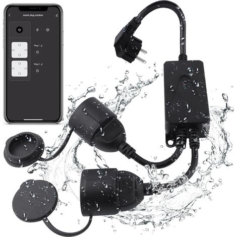 Prise Connectée IP44 Extérieure Étanche Suivi Consommation Compatible Alexa Google Home 2 Sorties Smart Life APP Minuteur 16A (1/5)