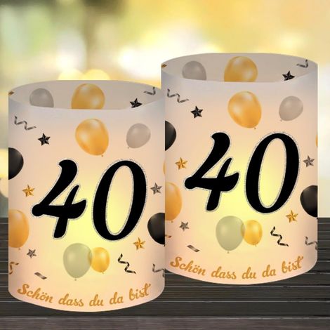 Photophore - Lot de 12 - PVC Translucide - Motif 40 Ans - Décoration Table Anniversaire - 27x10cm (1/5)