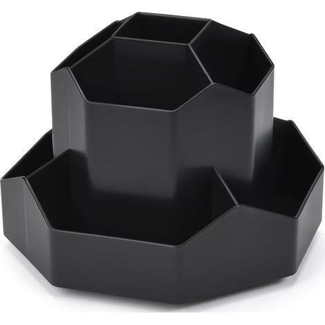 360° Rotating Pen Holder, 9 Compartments for Office Supplies, Stationery, Desk Cup Holder, Black (1/5)