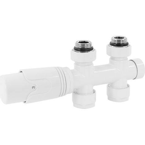 ECD Germany Valvola Termostatica Radiatore Set di Connessione Centrale a Pavimento Termostato 50 mm Bianco Collegamento Centrale Collegamento a Pavimento Regolabili Rubinetto Valvola Multiblock