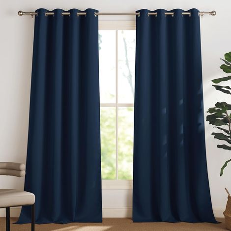 AMXCNOY Lot de 2 Rideaux Occultants Thermiques à Oeillets 140x175 cm - Voilage Isolant Anti-Froid et Lumière pour Maison, Décoration Intérieure, Bleu Foncé (1/5)