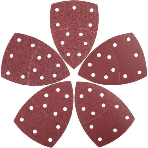 Set mit 100 dreieckigen Schleifblättern, 105 x 152 mm, je 11 Löcher, Körnung 20 x 40/60/80/120/240 für Multischleifer. (1/4)